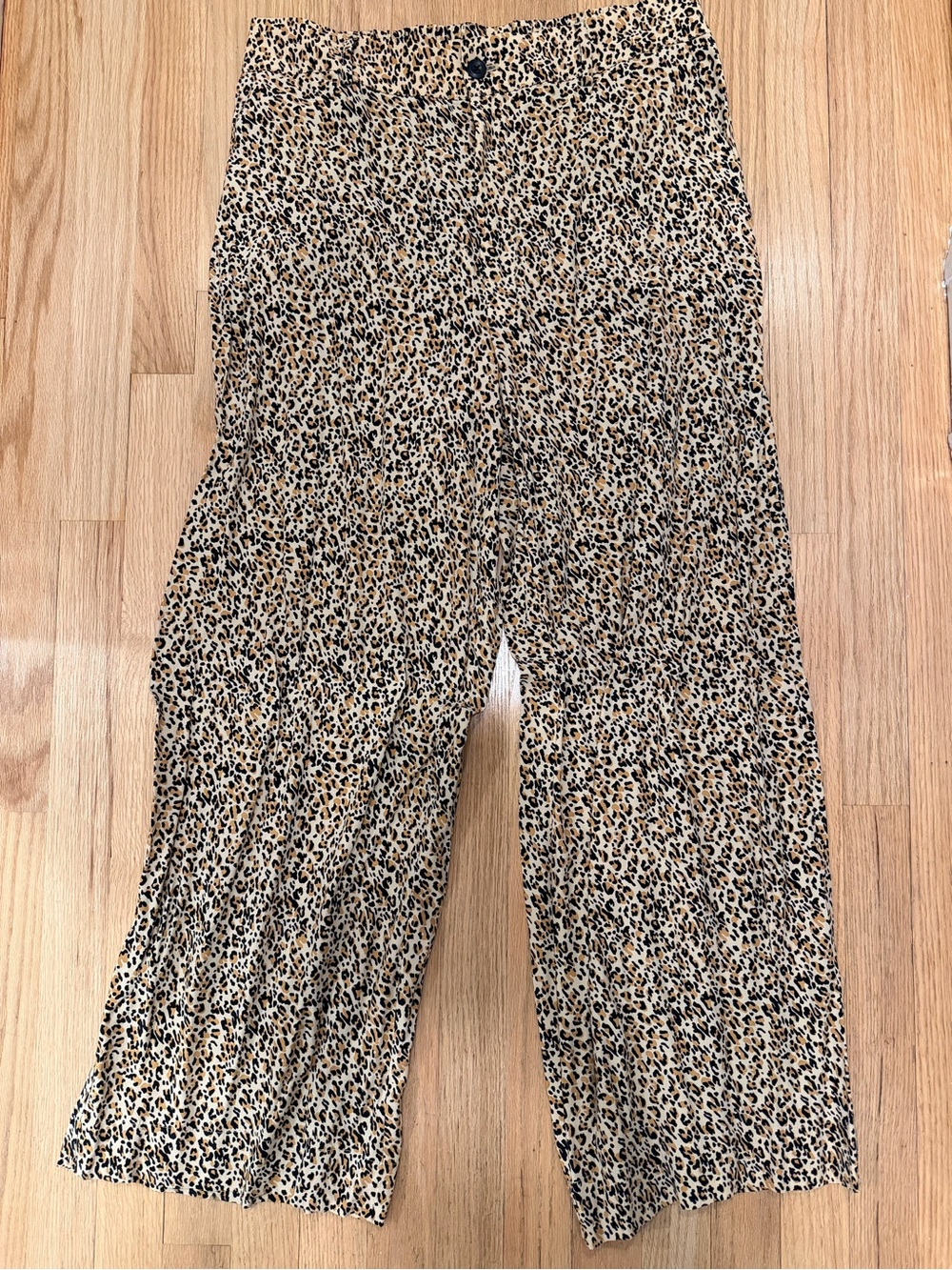 Leopard Print Wide-Leg Pants - Beige/Black